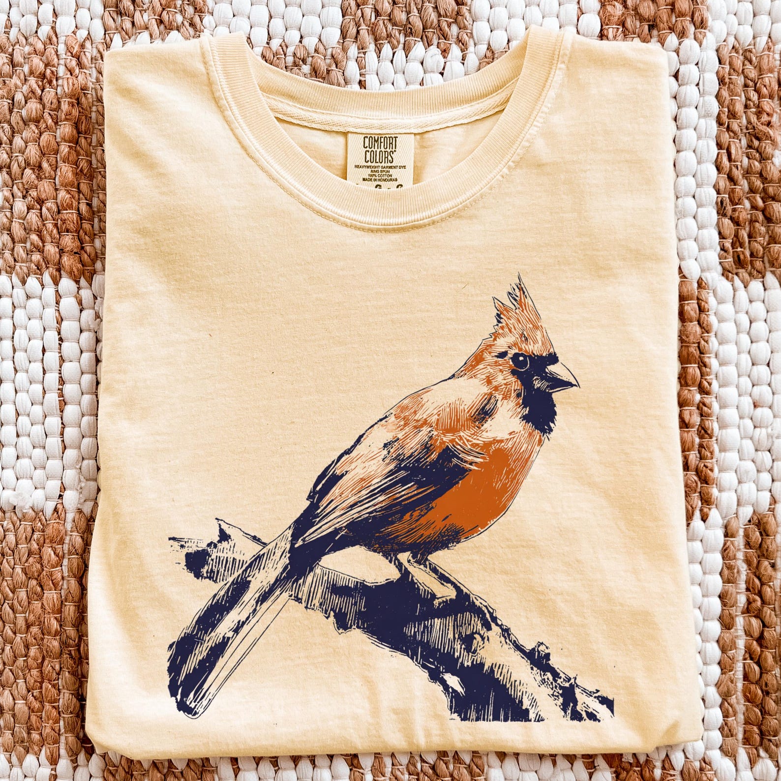 Northern Cardinal Linocut Shirt | Rustic Nature Graphic Tee, Birdwatcher Apparel 2XL