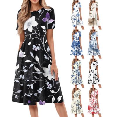 Damenmode Kurzarm Vintage Bedrucktes Kleid Cosplay Party Abendkleid