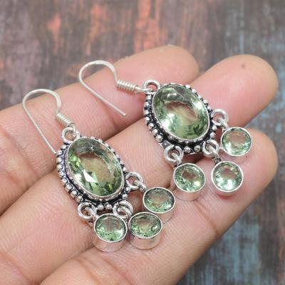 Orecchino di gioielli fatti a mano in argento sterling massiccio 925 con pietra preziosa verde ametista