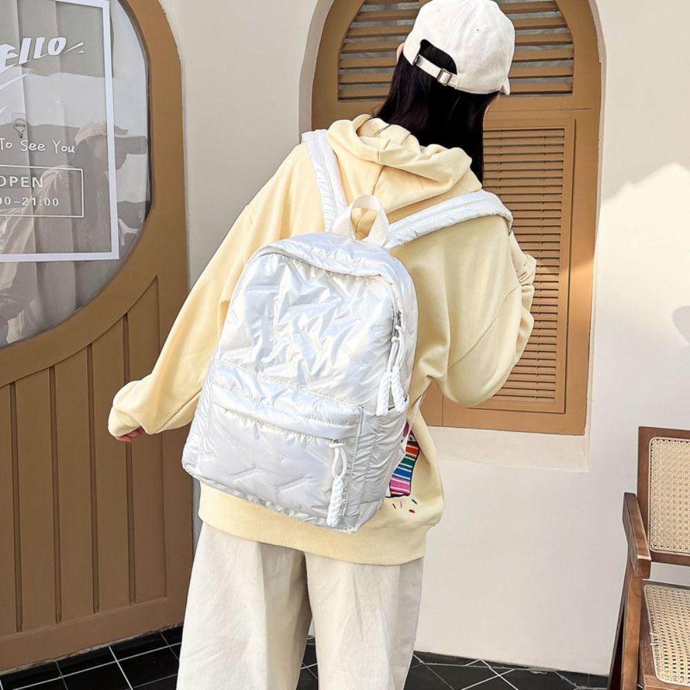 Nylon Space Cotton Backpack Solid Color Student Schoolbag All-match Bubble Shoulder Bag  Travel