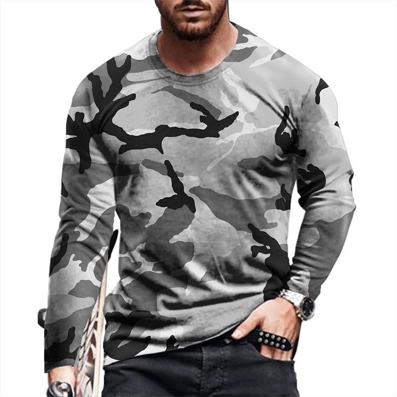 Men's Digital Printed Long Sleeve T-Shirt Crew Neck Casual Sports Camouflage Printed 3dT-Shirt