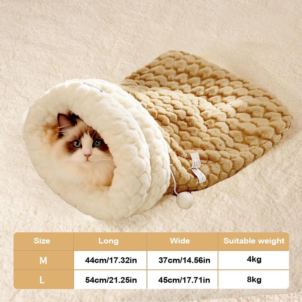 Cat Sleeping Bag Winter Warm Plush Bed Soft Enclosed Cat Nest For Bunny Small Animals Kitten Winter Indoor Bedroom Living Room