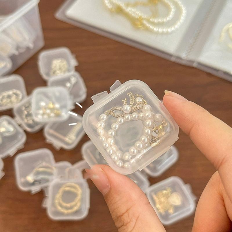 10Pieces Square Mini Clear Plastic Organizer Storage Box Containers with Hinged Lids for Small Items Stud Earring Rings