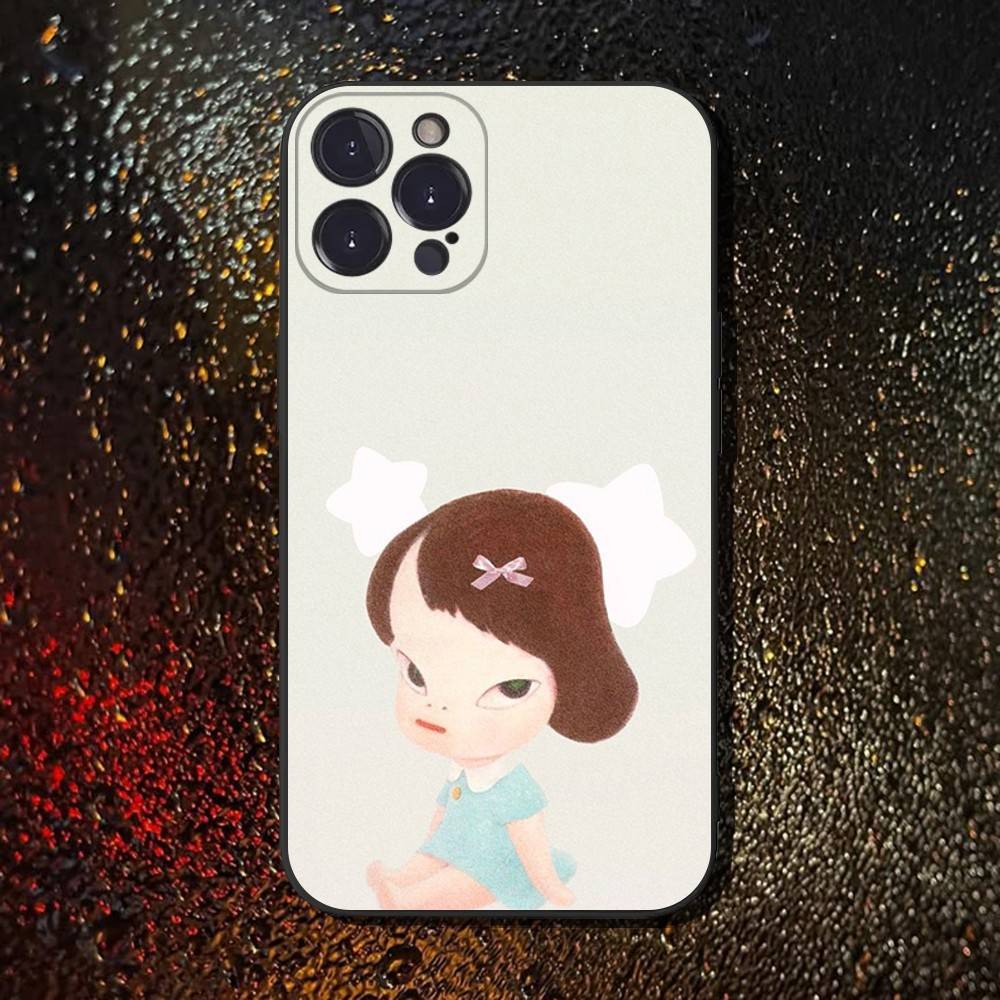 Cute Y-Yoshitomo Nara Phone Case For iPhone 6,17,16,15,14,13,12,11 Plus,Pro Max,XS,X,XR,SE,Mini,8,7,Soft Silicone Black Cover