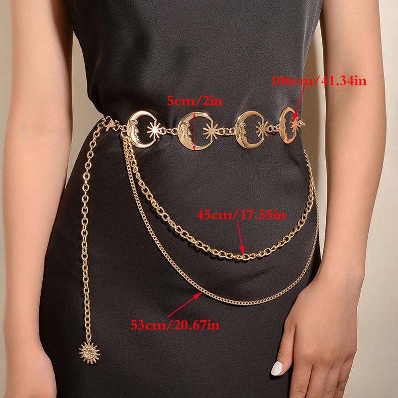 1Pc Multilayer Women  Belt Hip High Waist Chain Sun Metal Belts