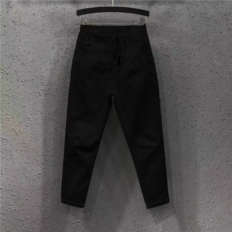 Spring Summer Women ankle pants high-waisted jeans Denim Harlan Pants Ankle-length Trousers with Drawstring Casual Pants