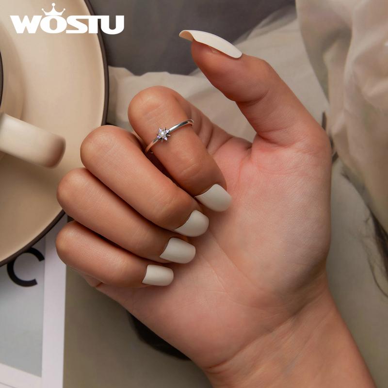 WOSTU 925 Sterling Silver Romantic Shining Shell Bead Star Ring for Women Fine Jewelry Gift