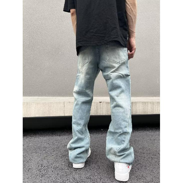 Autumn And Winter New American High Street Washed Light Colored Jeans For Men And Women Straight Leg Slightly Flared Loose Wide Leg Pants
