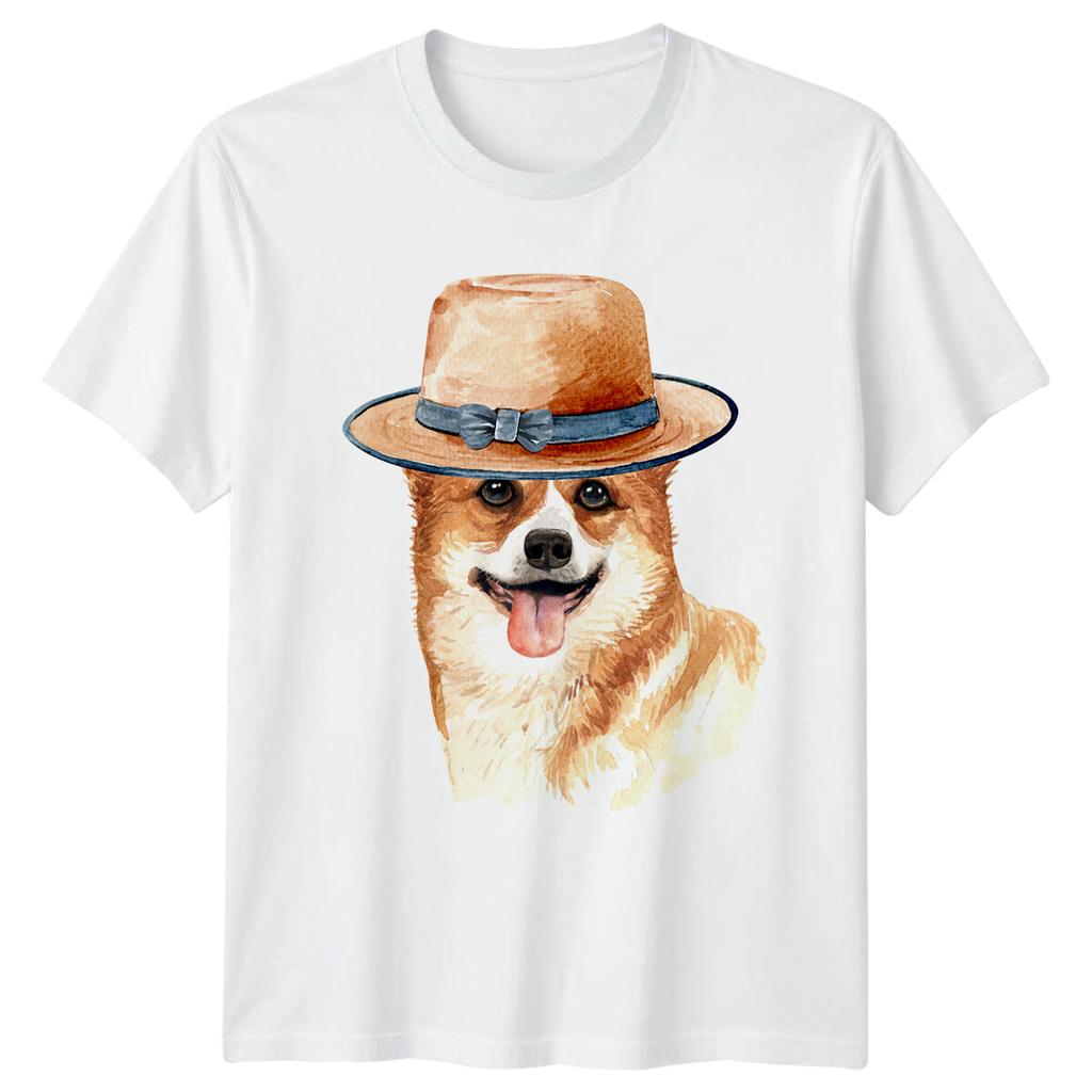 Corgi Dog with Hat Unisexs TShirt Watercolor Style