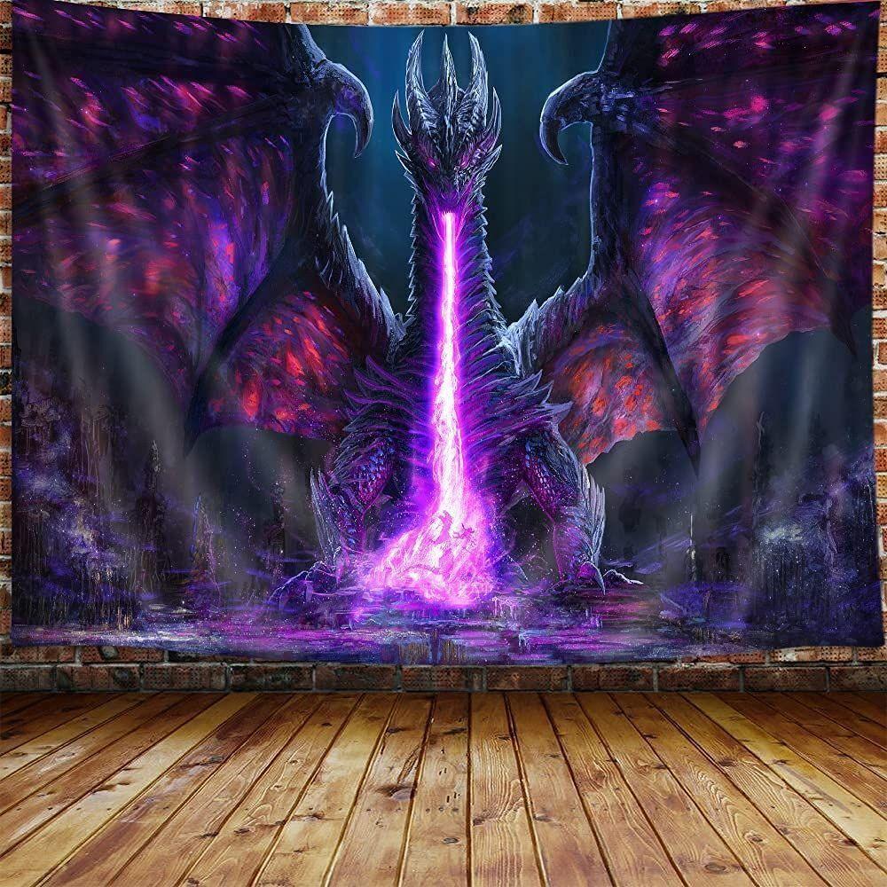 Purple monster dragon tapestry on the wall 75x100