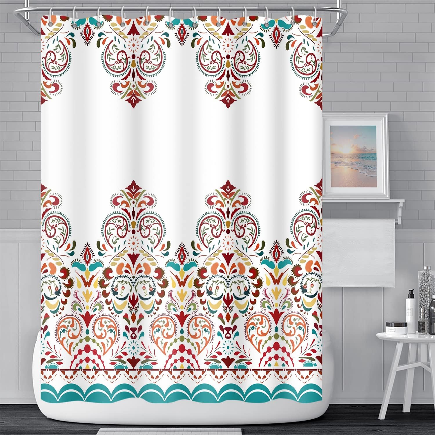 

Mandala Pattern Shower Curtain Bohemian Design Colorful Floral Motif White Background Bathroom Decor Waterproof Fabric Artistic W60H190(CM)-1 Pcs