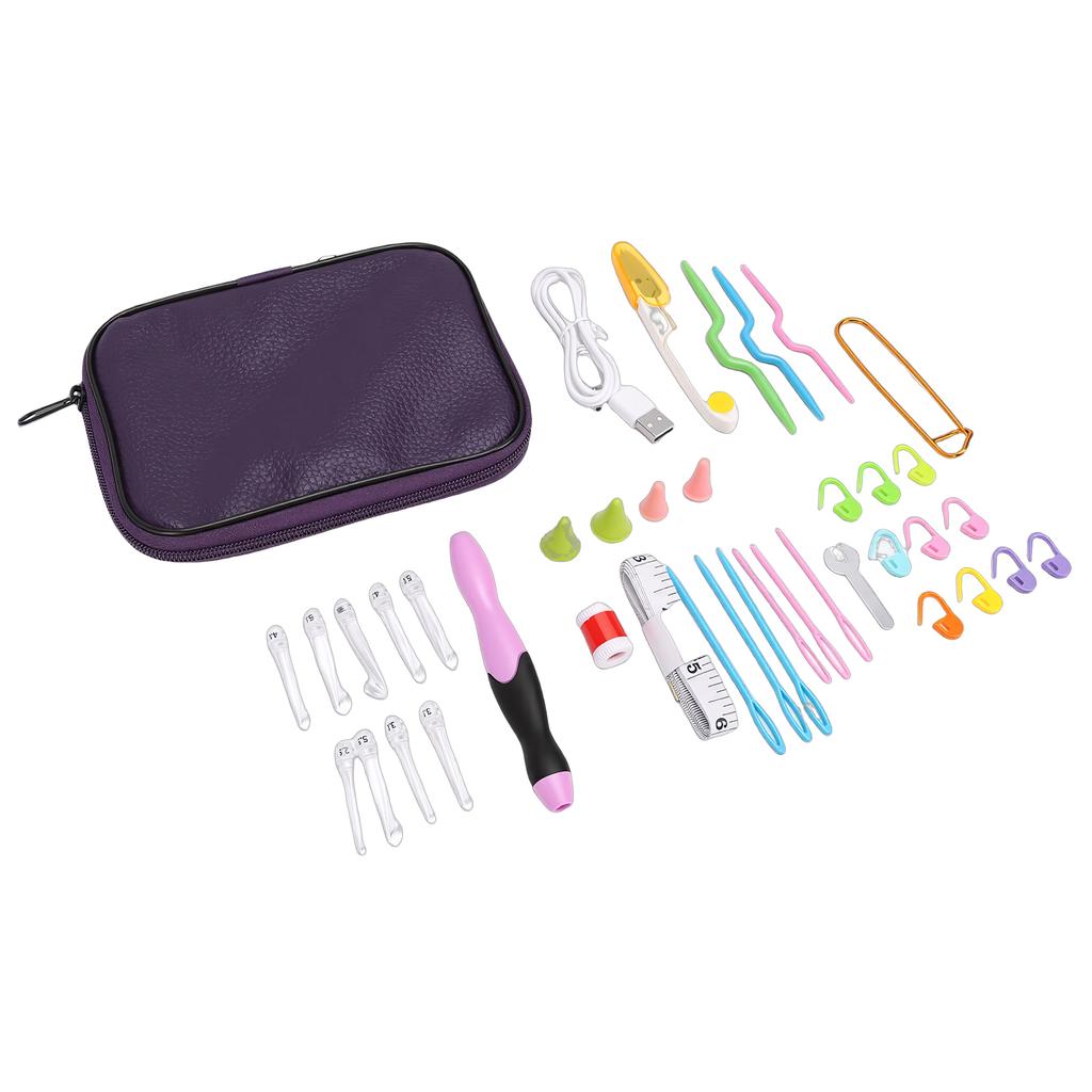 9 In 1 Light Up Crochet Hooks Set Rechargeable LED Lighted Crochet Hooks Adjustable Brightness with Purple PU Leather