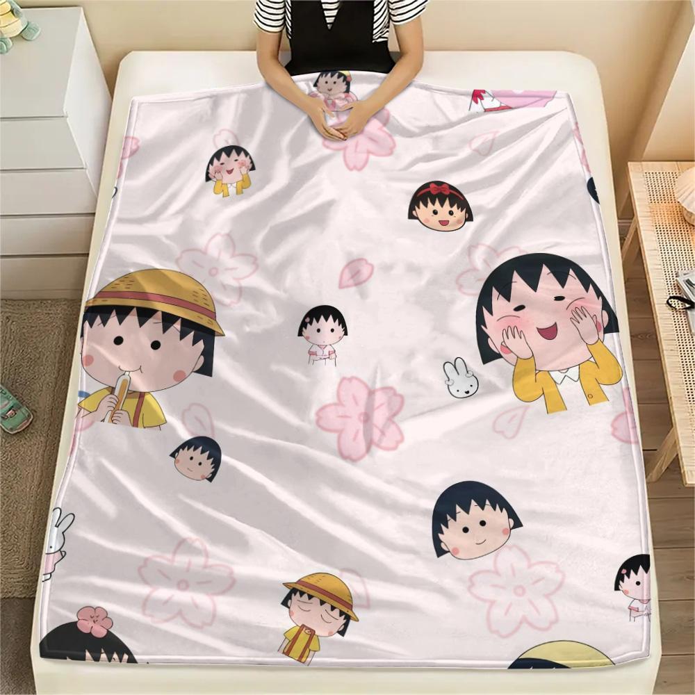 Chibi Maruko‑chan Flannel Blanket, High quality Comfortable for All Seasons, Home Decor, Warmth and Comfort