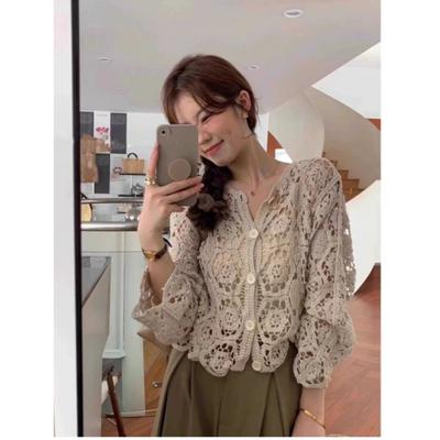 Women's Thin Skeleton Knit Long Sleeve Cardigan Design Elegant Short Jacket