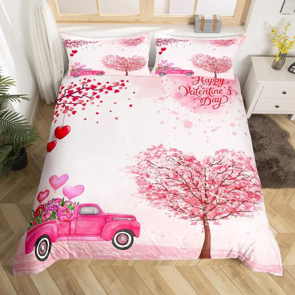 Couple King Duvet Cover Love Birds Bedding Set Heart Tree Branch Comforter Cover Romantic Love Anniversary Polyester Quilt Cover