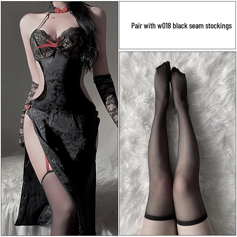 Romantické krajkové halter cheongsam spodní prádlo - Sexy, průsvitné svádění A353