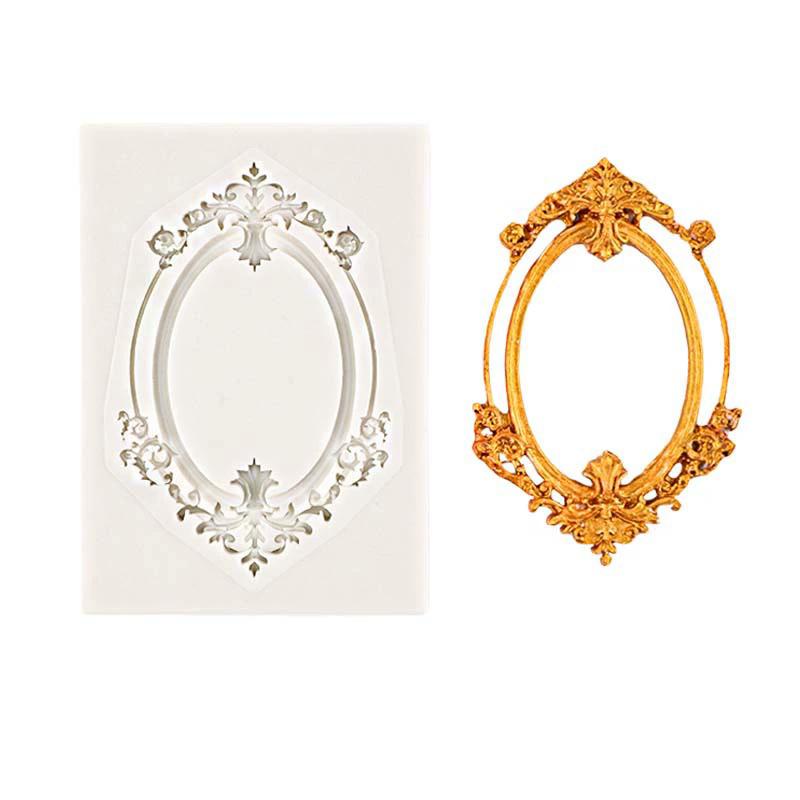 WTEMPO Photo Frame Fondant Molds Kit Picture Frame Silicone Molds Retro Molds for Cake Decorating Cupcake Topper Chocolate Candy Polymer Clay Set of 4