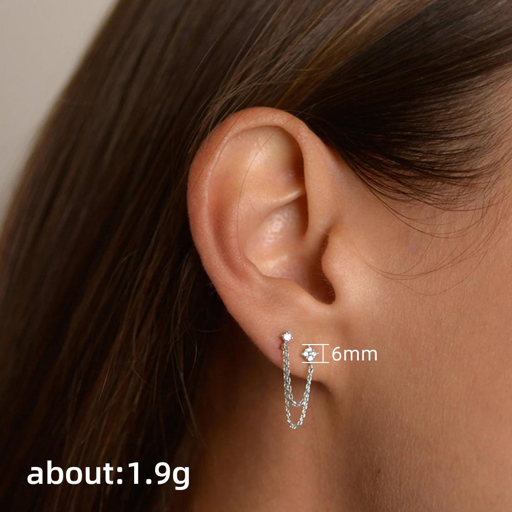 Fashionable Chain Synthetic Zircon Earrings, Elegant and Minimalist Eye-catching Jewelry, Suitable for Daily Wear and Gift Giving