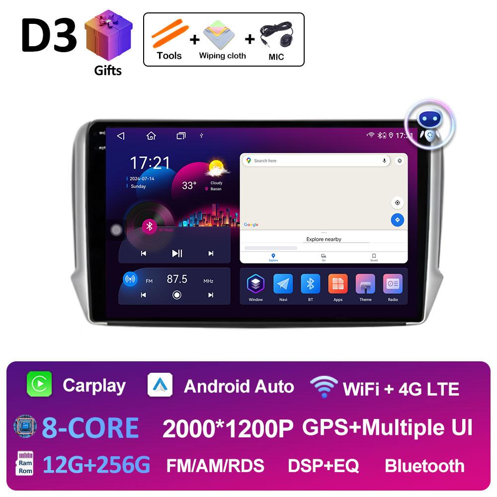 Wireless Carplay Android Intelligent System For Peugeot 2008 208 Series 2012 2013 2014 2015 - 2018 DSP Stereo GPS Navi Bluetooth