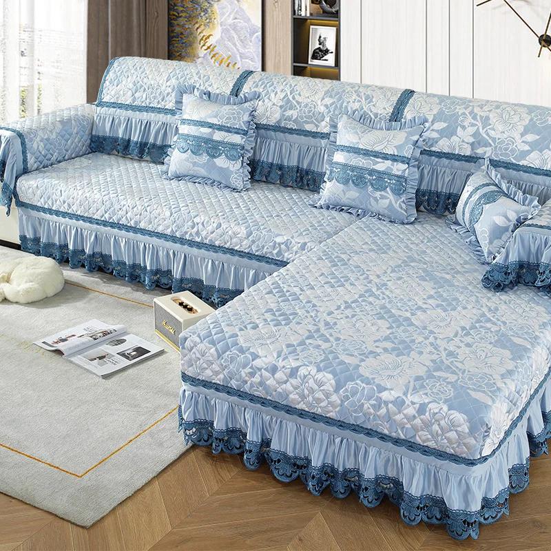 

Лидер продаж, синяя юбка-подушка для дивана, универсальный чехол для дивана с жаккардовой вышивкой Four Seasons, новый противоскользящий чехол для дивана 70*70cm