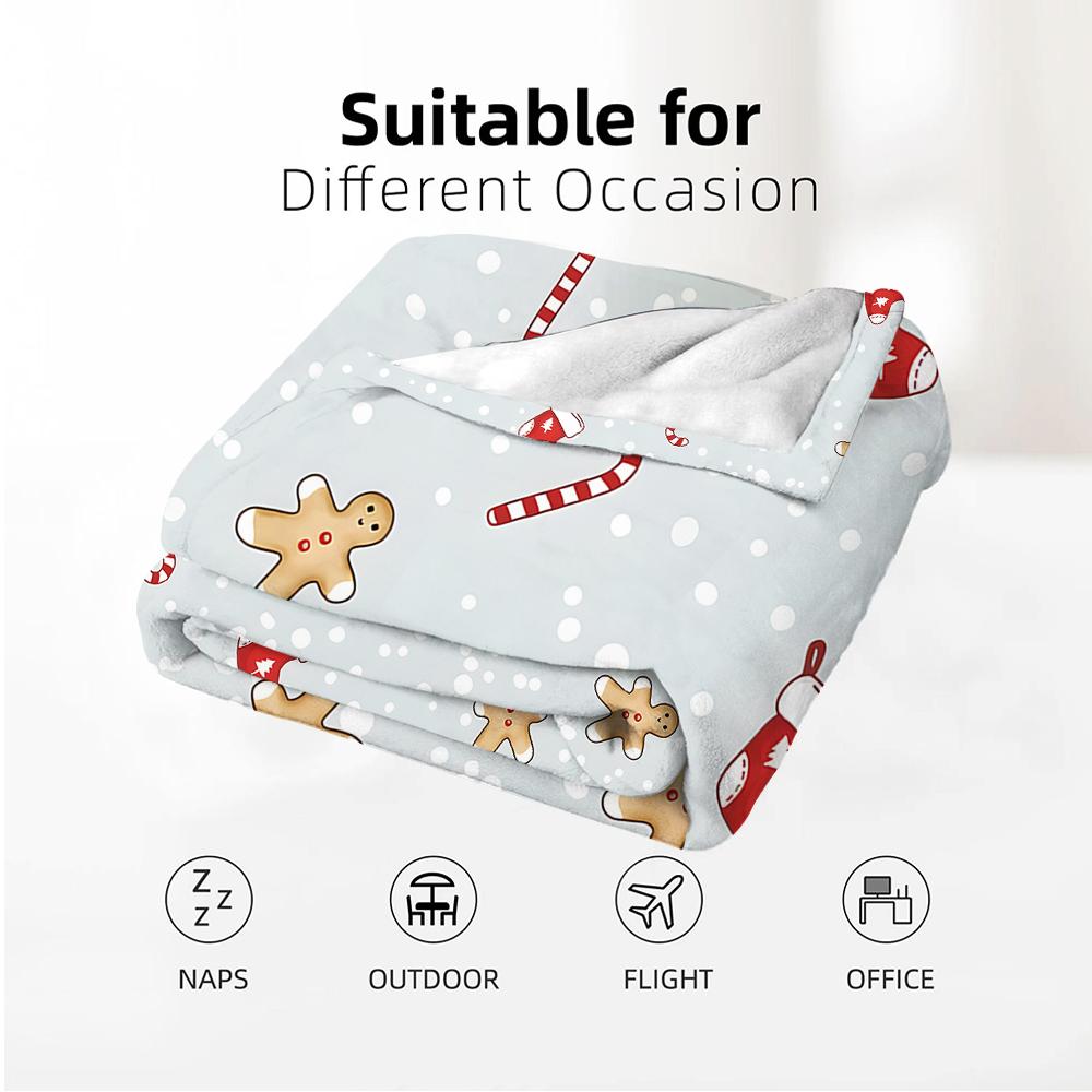 Snowy Ginger Stocking Soft Flannel Blanket Breathable Warm Throw for Office Car Sofa Kids Room Birthday Xmas Gift