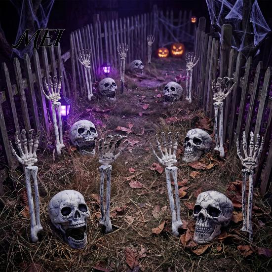 Easy Assembly Garden Ornaments Realistic Skeleton Stake, Spooky Halloween Skull Hand Yard Durable Plastic Cemetery Stakes Sign for Outdoor Lawn