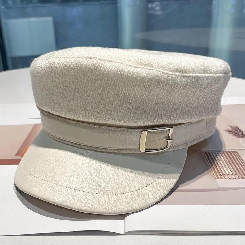 Wool Blend Flat Top Hat With Curved Brim For Winter Casual Fashion Women