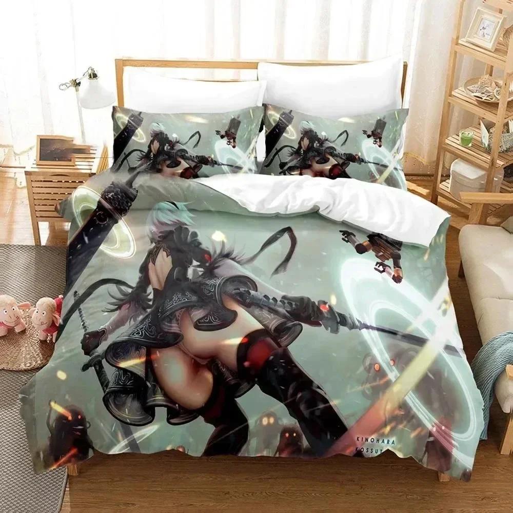 3D Print Game NieR Automata YoRHa No.2 Type B 2B Printed Bed Set Duvet Cover Pillowcase Bedding Set Linen Sheet Quilt Cover Size