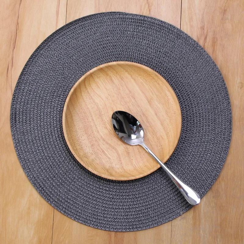 Round Woven Placemats PP Waterproof Dining Table Mat Non-Slip Napkin Disc Bowl Pads Drink Cup Coasters Kitchen Decoration