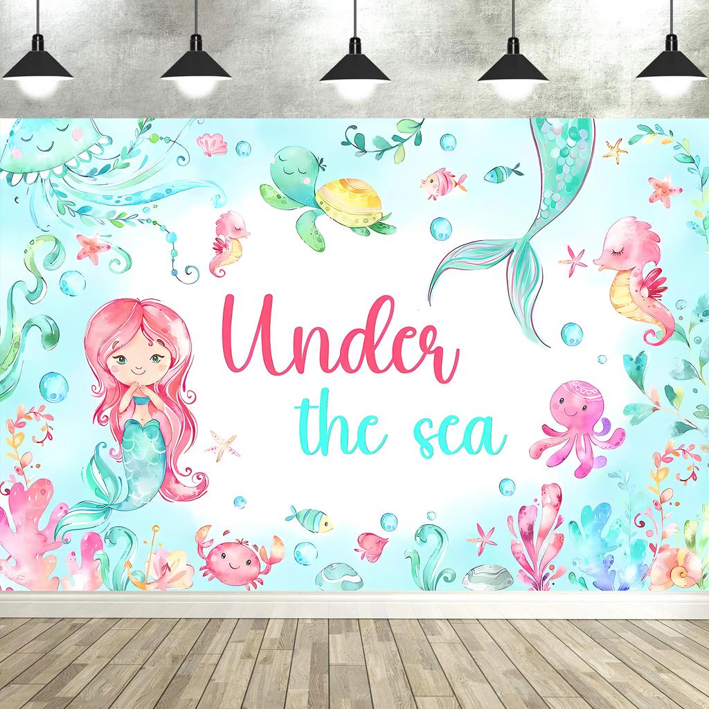 Mermaid Birthday Backdrop Under The Sea Birthday Party Decoration for Girl Purple Glitter  Mermaid Tails Photography Background