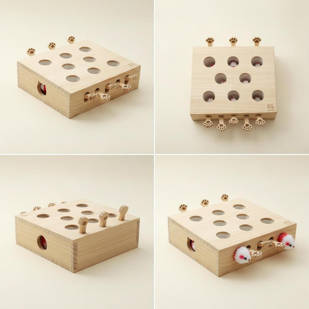 Cat Puzzle Box Solid Wood Wooden Interactive Play Set to for Indoor