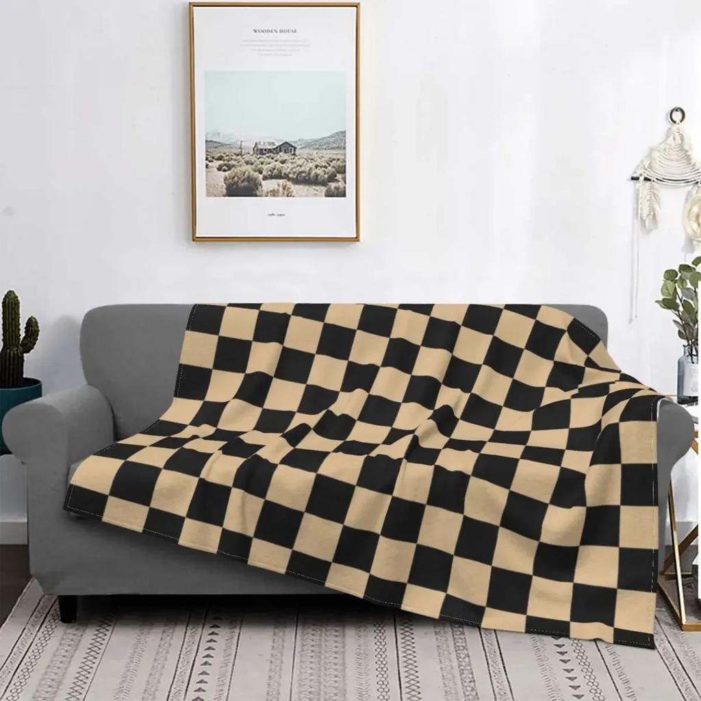 Black And White Checkerboard Pattern Blanket Comfortable Soft Flannel Autumn Geometric Tartan Throw Blanket for Sofa Car Bedroom