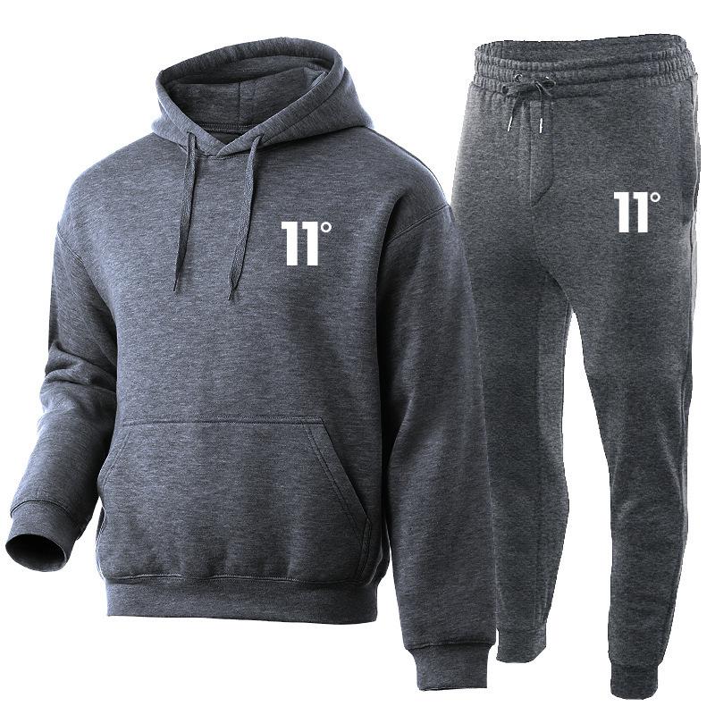 Men's Casual Autumn/Winter Hooded Set - Trendy Plus Velvet Hoodie & Sweatpants Two-Piece Set
