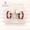 Classic Design Natural Rhodolite Garnet Ring Earring Jewelry Set 925 Sterling Silver for Women Daily Wear Fine Jewelry