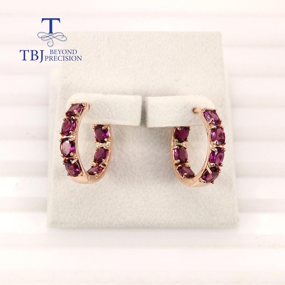 Classic Design Natural Rhodolite Garnet Ring Earring Jewelry Set 925 Sterling Silver for Women Daily Wear Fine Jewelry