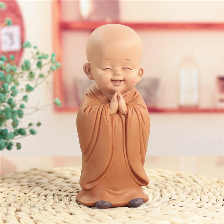 Resin Cute little monk statue Modern art sculpture Chinese Buddha statue Home living room, room decoration characteristic crafts