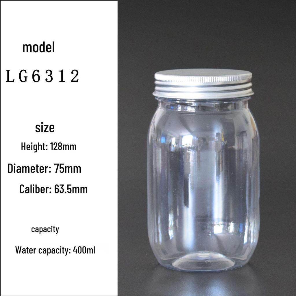 Transparent PET Plastic Bottles with Aluminum Lid - Mason Jar Style Candy Jar.