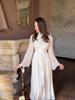 2025 European & American Style Women's Long White High-Neck Waist-Cinching Half-Sleeve Dress