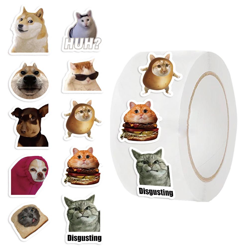 500pcs/Roll Funny Dogs Cats MEME Sealing Stickers Kawaii Animal Graffiti Decal DIY Luggage Notebook Journal Cute Cartoon Sticker