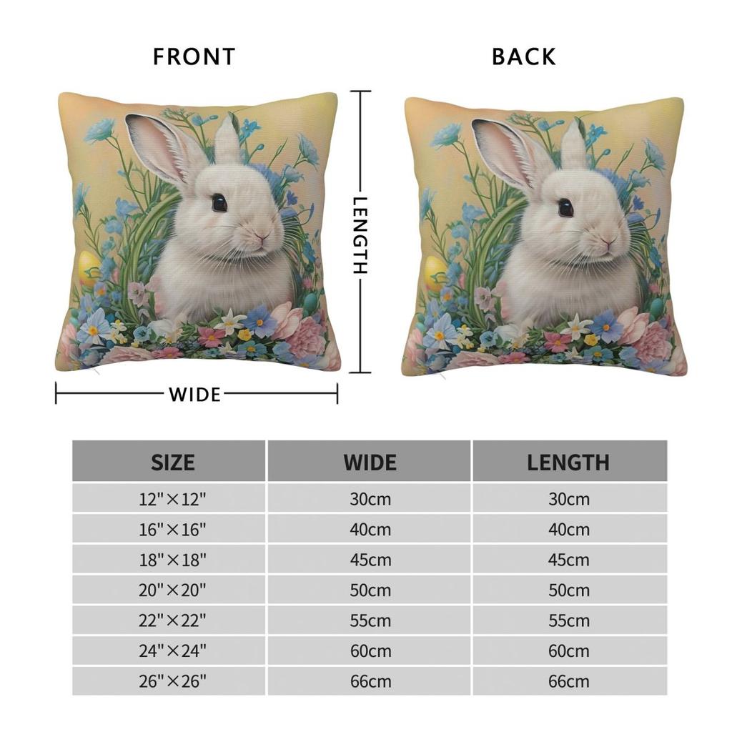 Festive Easter Eggs Bunny Flowers Square Pillowcase Polyester Linen Velvet Printed Zip Decorative Pillow Case Car Cushion Cover
