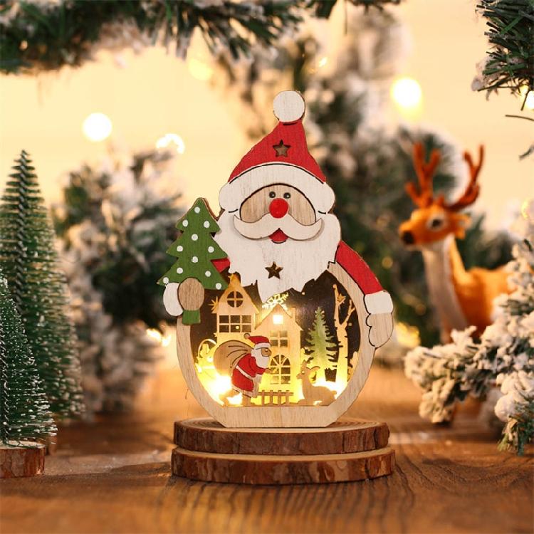 Beautiful Wooden Santa/Snowman Christmas Ornament Lighting Artificial Furnishing
