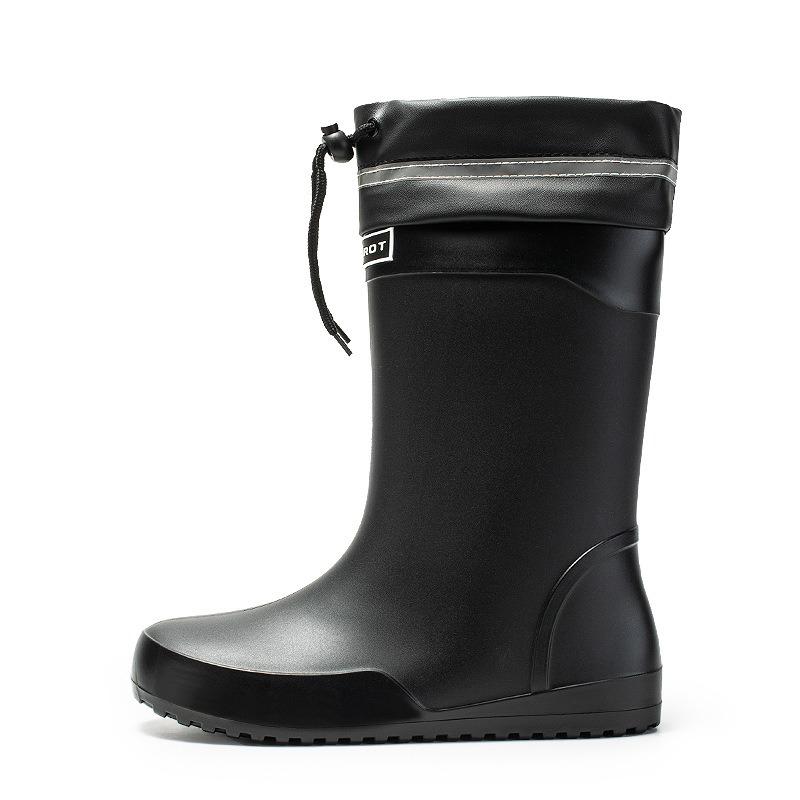 High-grade Medium Tube Flat-soled Rain Shoes Men's Water Shoes Waterproof Elastic Bundle Fixed Cotton Lint Rain Boots Waterproof Rubber Shoes