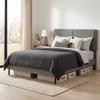 Double Bed Frame, 140 x 190 cm, Slatted Base and Headboard, Linen, Storage Underneath, Grey