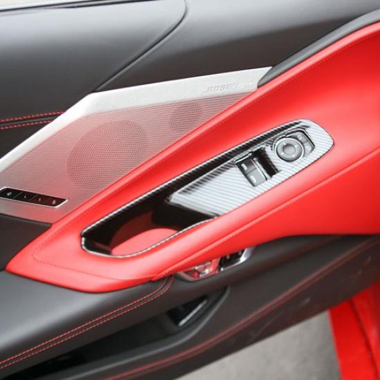Carbon Fiber Style Window Lift Switch Panel Cover Trim for Chevy Corvette C8