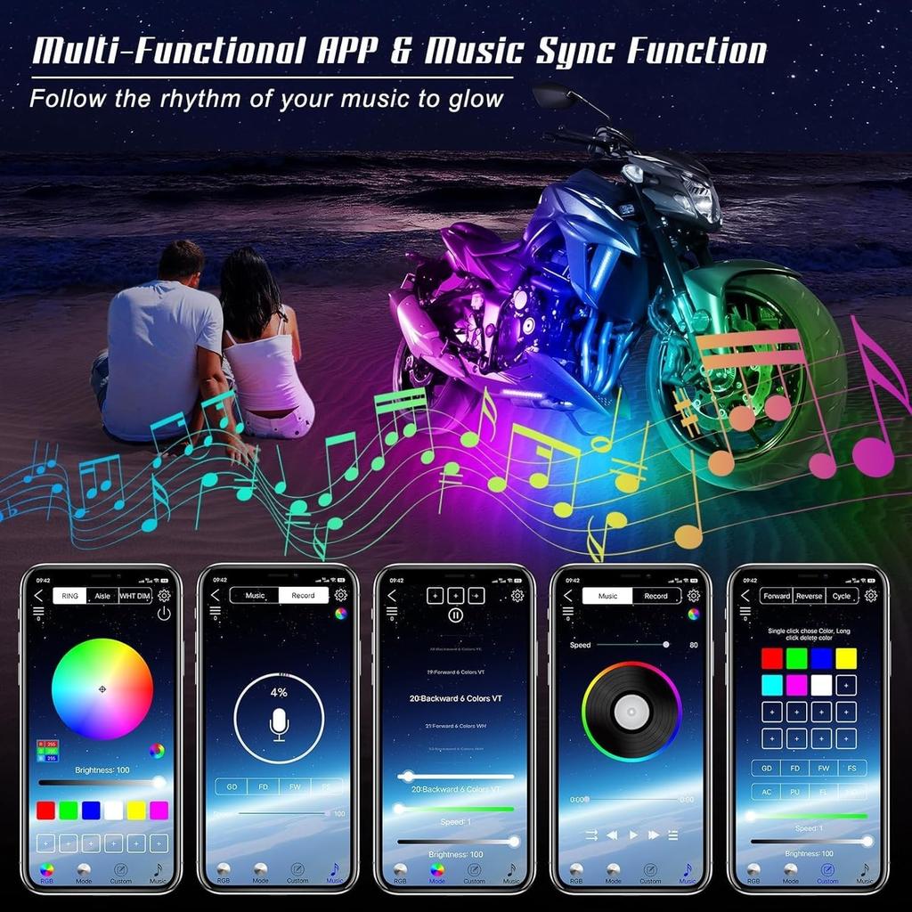 6 Pcs Motorcycle LED Light Kits, App Control Multicolor 6 Pcs Multicolor