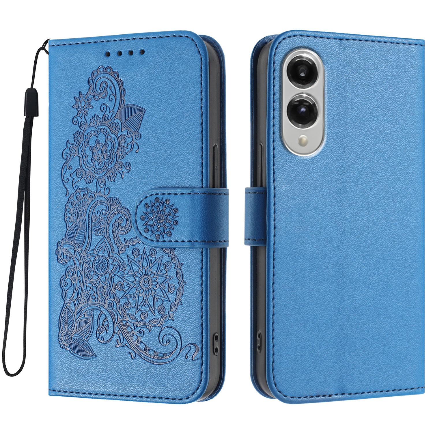

For Samsung Galaxy S25 Edge Phone Cases Mandala Flower Leather Wallet Mobile Cover with Strap Royal Blue