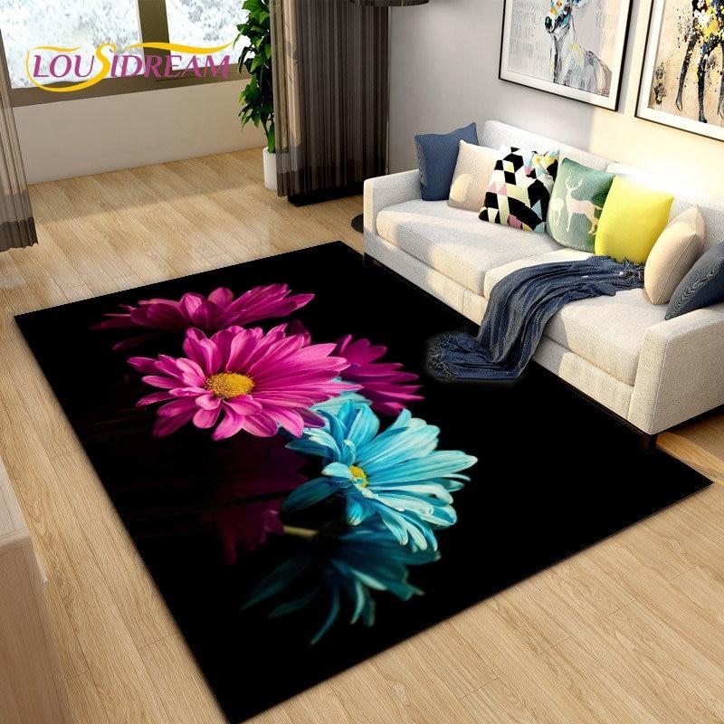 3D Daisy Flower Pattern Area Rug,Carpet Rug for Living Room Bedroom Sofa Doormat Kitchen Decoration,Kids Play Non-slip Floor Mat