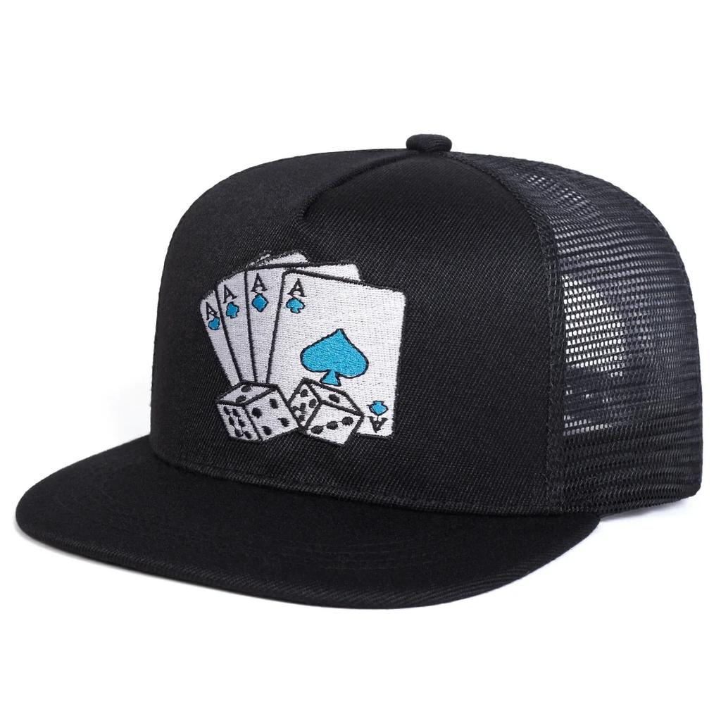 Unisex Poker Card Embroidery Hip-hop Net Hats Spring Summer Outdoor Adjustable Casual Baseball Caps Sunscreen Hat Sports Cap