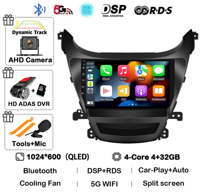 Android 14 Carplay Auto Car Radio For HYUNDAI ELANTRA 2011 2012 2013 2014 2015 2016 Multimedia Stereo Video Player GPS 4G WIFI