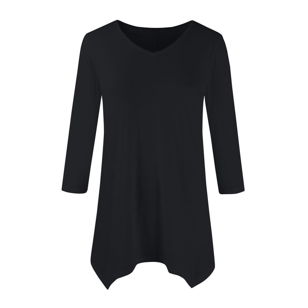 Women's Fashion Casual V-neck Seven-point Sleeve Shirt Belted Loose Comfortable Top